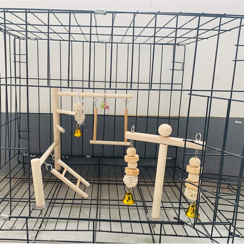 Hamiledyi Parrot Playground Parakeet Perches Outside Cage Bird Climbing Ladder Swing Toy Natural Wood Cockatiel Play Gyms Stand for Small Conure Love Birds Finch African Grey Macaw Amazon Budgies - PawsPlanet Australia