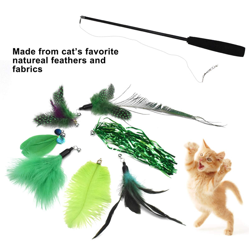 Jinlaili 8PCS Cat Feather Toys Retractable, Interactive Cat Teaser Wand, Cat Feather Stick Toy with Bells, Cat Toy Wand, Teaser Wand Toy Set for Cats Kitten Interactive Training Exercising - PawsPlanet Australia
