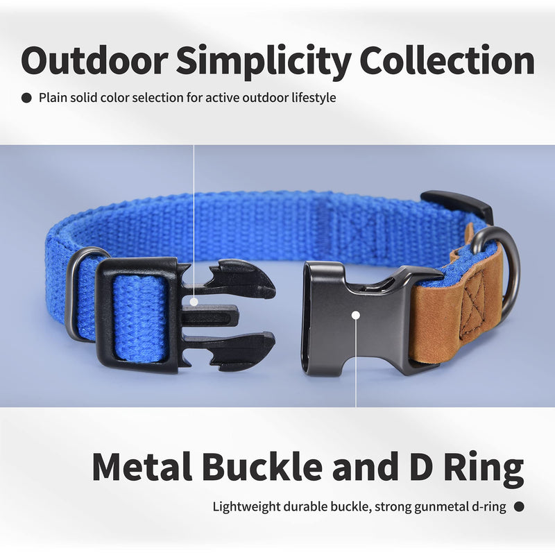 Mile High Life | Leather Dog Collar | Outdoor Simplicity Collection | Soft and Strong Poly Cotton Fabric | Variety Colors | Small Medium Large Dogs(S, Blue ) Small Neck 11"-15" -20 lb - PawsPlanet Australia