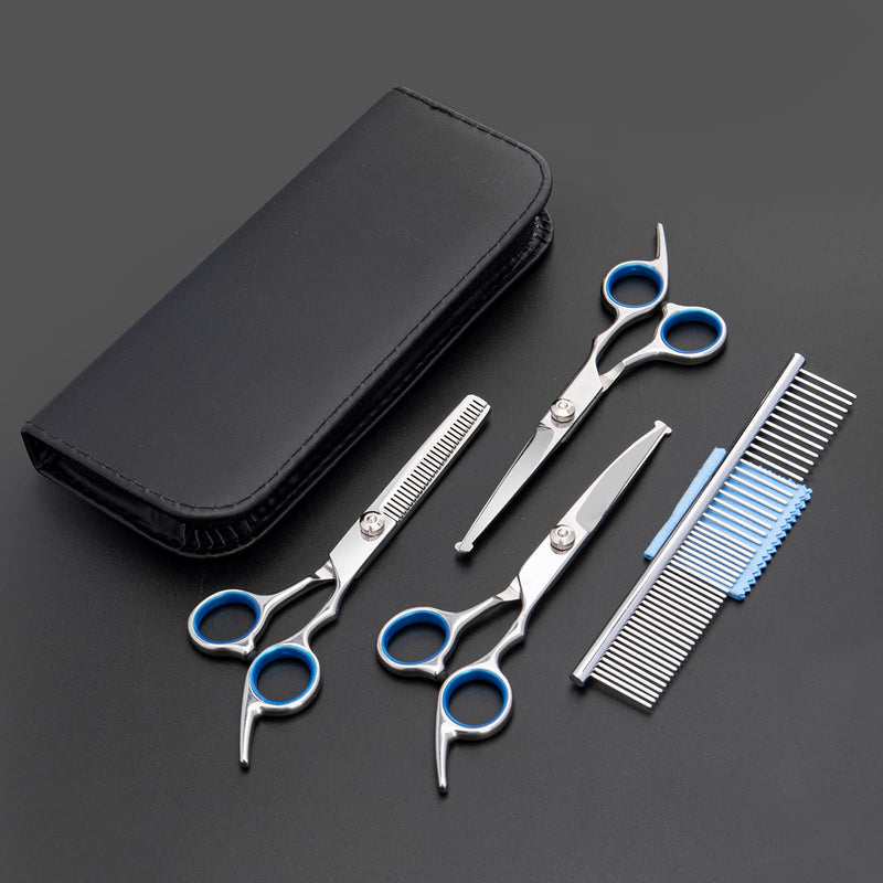 Depets Professional Dog Grooming Scissors, Round Tips Pet Scissors Set - Straight, Curved, Thinning Dog Shears & Pet Combs, Durable Pet Grooming Scissors for Small and Medium Dogs Puppies Cats - PawsPlanet Australia