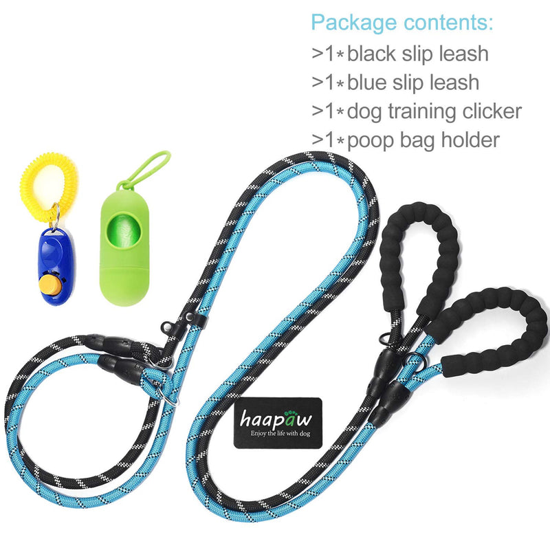 [Australia] - haapaw 2 Packs Slip Lead Dog Leash with Comfortable Padded Handle Reflective, Mountain Climbing Rope Dog Training Leashes for Large Medium Small Dogs(6 FT) slip leash 2-pack black+blue,6FT 