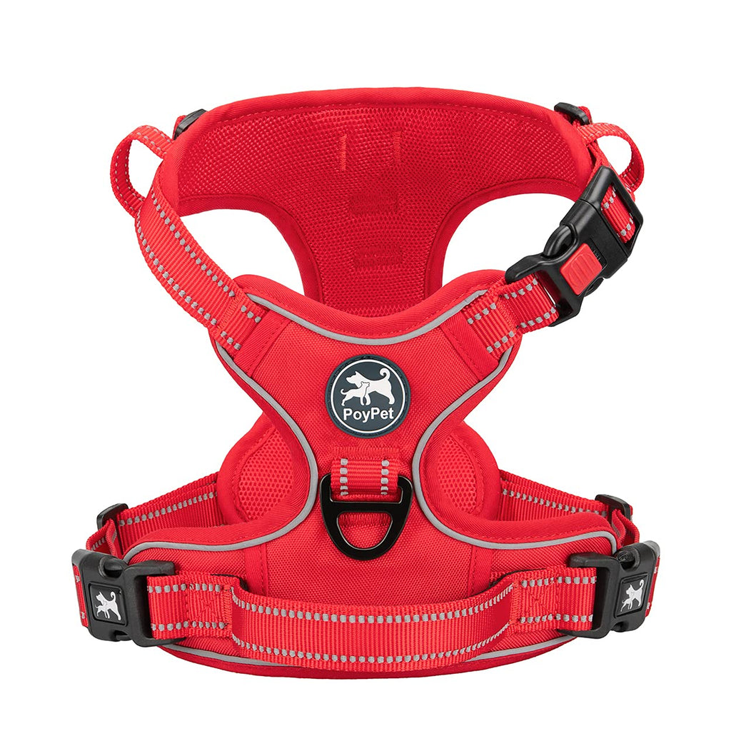 PoyPet No-Pull Dog Harness, Reflective Dog Harness for Dogs Without Choking, Adjustable Soft Padded Pet Vest with Easy Control Handle for Small Dogs (Red Matching Trim, S) Red Matching Trim - PawsPlanet Australia