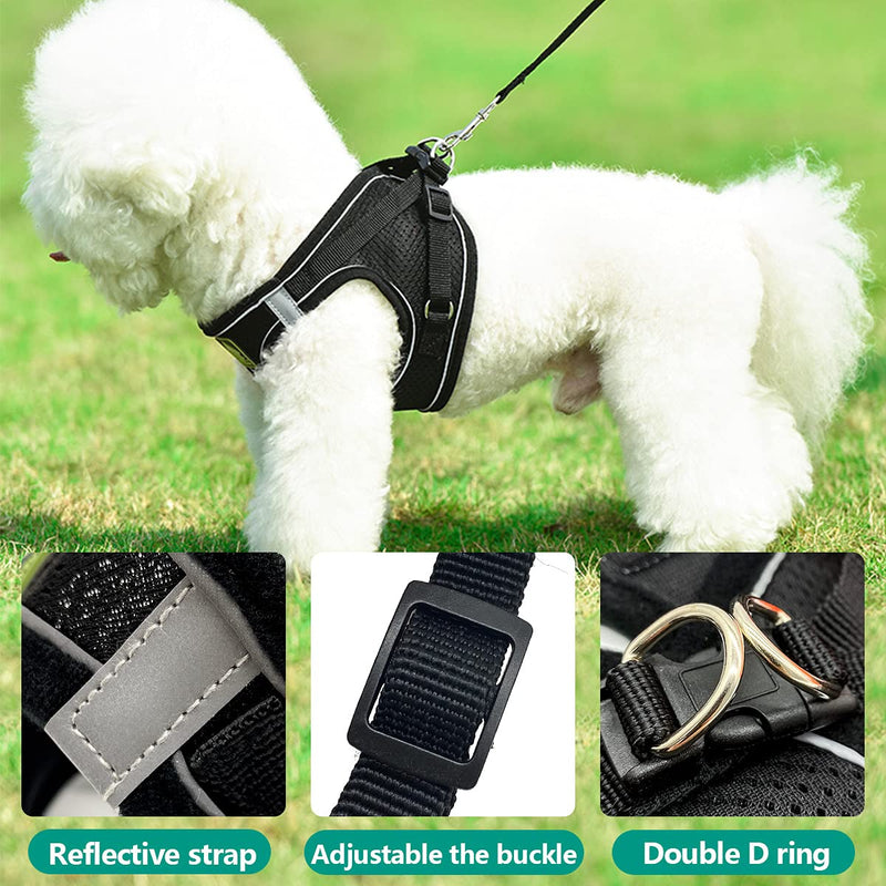 Dog Harnesses with Leashes Set Escape Proof, Adjustable Mesh Breathable Reflective Strips Vest Cat Harness for Walking Outdoor Black Size XS - PawsPlanet Australia