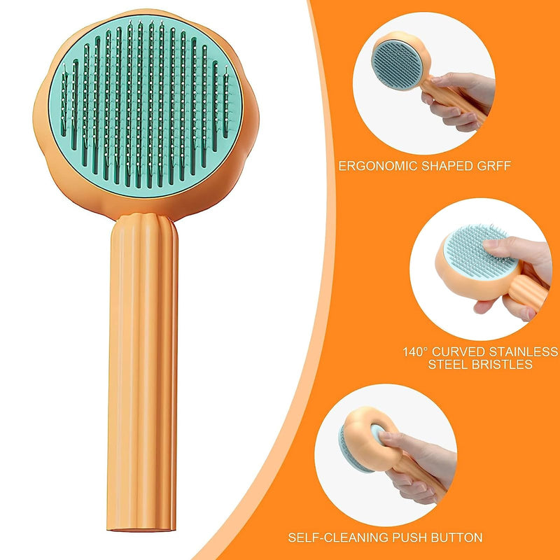 Exsbtay Self-Cleaning Brush for Depilation, Clean Pet Hair with One Click, Cleaning Brush for Pet Hair, Pet Dog Brush Cat Brush, Suitable for Short, Long, Curly Hair (Orange) - PawsPlanet Australia