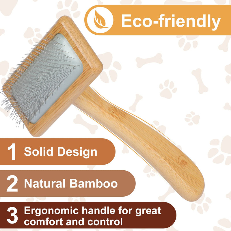 Dog & Cat brush, Pet Slicker Brush with Bamboo Handle for Long Hair & Short Hair Elegant Grooming Comb for Removing Shedding, Tangles and Dirt - PawsPlanet Australia