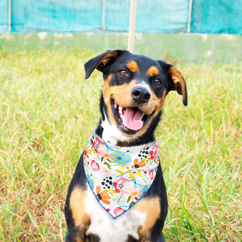 Dog Bandanas for Spring - 2 Pack Reversible Flower & Plaid Dog Square Scarfs for Small Medium Large Dogs - Washable Double Adjustable Dogs Triangle Bibs Kerchief Scarfs for Girl and Boy Blue & Pink - PawsPlanet Australia