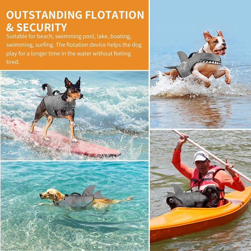 Petacc Dog Life Jacket Pet Floatation Vest Dog Lifesaver Dog Life Preserver for Water Safety at The Pool, Beach, Boating S Shark - PawsPlanet Australia