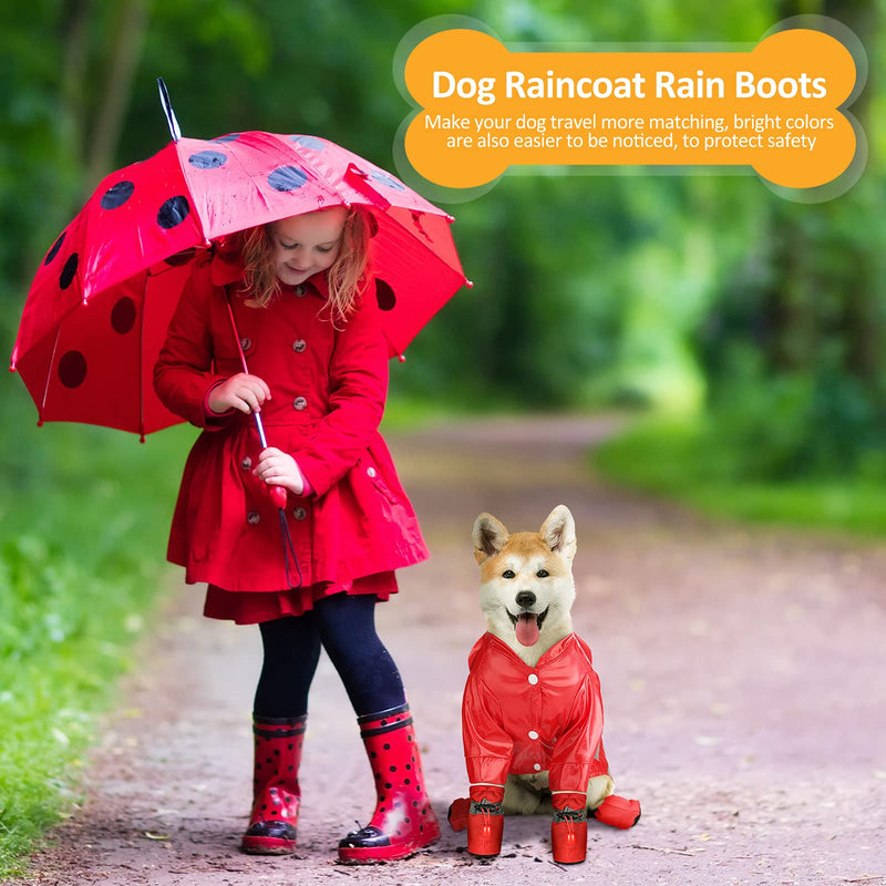 Dog Raincoat Rain Boots Set Include 2 Pieces Small Pet Raincoat and 8 Pieces Waterproof Dog Boots Shoes, Hooded Four-Leg Jacket Puppy Rain Poncho with Reflective Stripe for Small Pet Dog Cat - PawsPlanet Australia