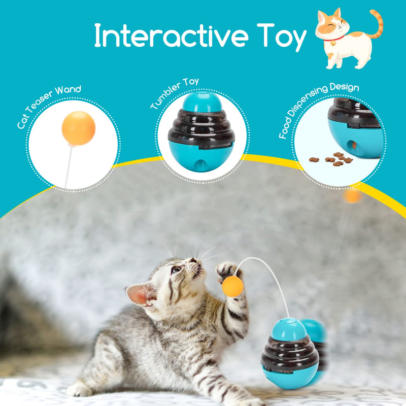 Nobleza - Interactive cat toy, tumbler cat toy with cat teasing wand, cat food dispenser toy for slow feeding training, food search, learning toy for cats (blue) - PawsPlanet Australia