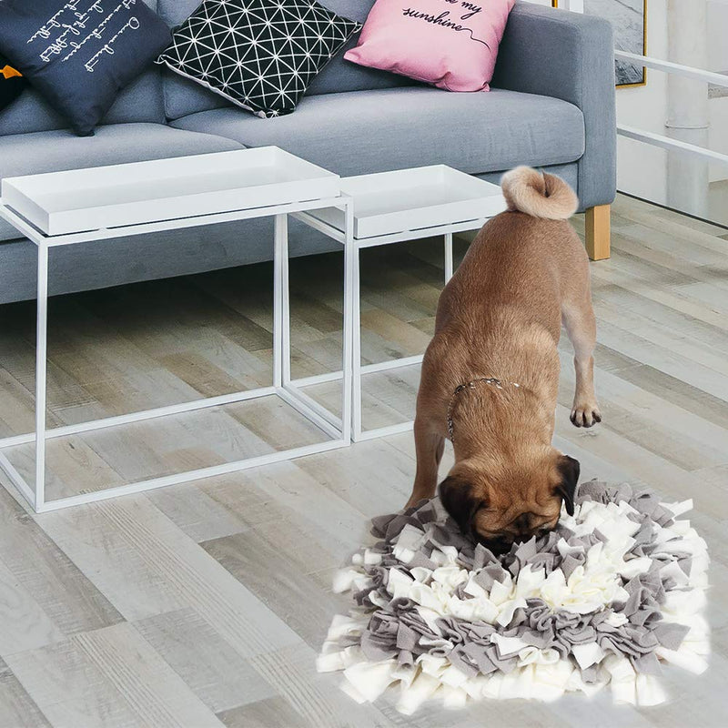 YEAKOO Dog Snuffle Mat,BenchMart Hand Woven Dog Sniffing Pad Soft Pet Nose Work Smell Snuffle Mat Training Feeding Foraging Skill Blanket Dog Play Mats Puzzle Toys 45 x 45cm (Grey/White) Grey/White - PawsPlanet Australia