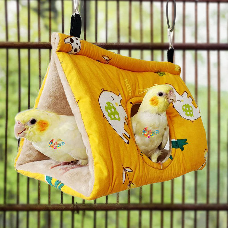 Rypet Winter Warm Bird Nest House - Hanging Hammock Velvet Shed Hut Cage Plush Fluffy Birds Hideaway Sleeping Bed Fuzzy for Parrot Parakeet Cockatiels Budgies Lovebird African Grey Small (Pack of 1) Yellow - PawsPlanet Australia