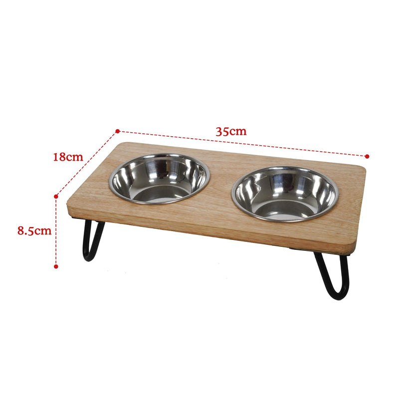 Rosewood Raised dog bowl for small and medium dogs and cats with a sturdy elevated stand and two stainless steel water and food bowls, Medium - PawsPlanet Australia