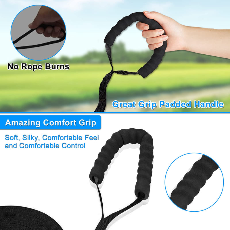 Pack of 2 drag lines 10 m for dogs, robust dog leash 10 m made of nylon, comfortable handle made of sponge, secure carabiner made of zinc alloy, ideal for training and outdoors, for small and large dogs black - PawsPlanet Australia