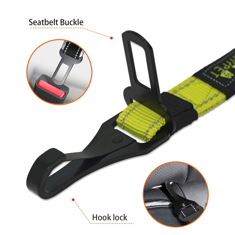 [Australia] - TEAYPET Dog car Seat Belt | Pet Safety Belt for Travel and Daily Use,Equipped with Adjustable,Durable Nylon Harness and Restraint Lockable Swivel Carabiner. Black and green 