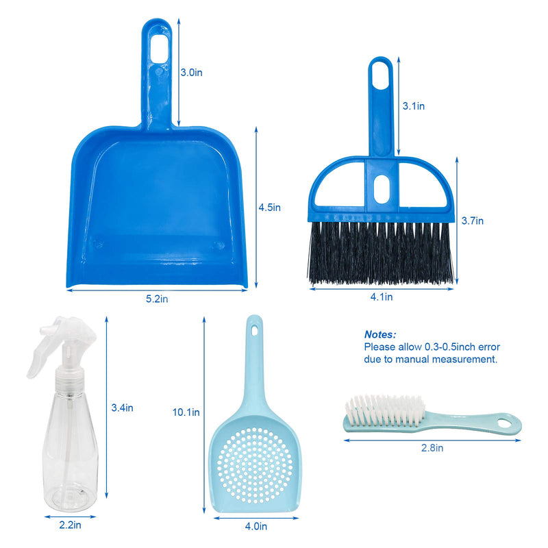 [Australia] - Small Animal Cage Cleaner, Pet Cleaning Tool Set Mini Broom Brush, Dustpan and Pet Mat for Guinea Pigs, Cats, Hedgehogs, Hamsters, Chinchillas, Rabbits, Cage Cleaning Tool Set for Animal Waste Blue 