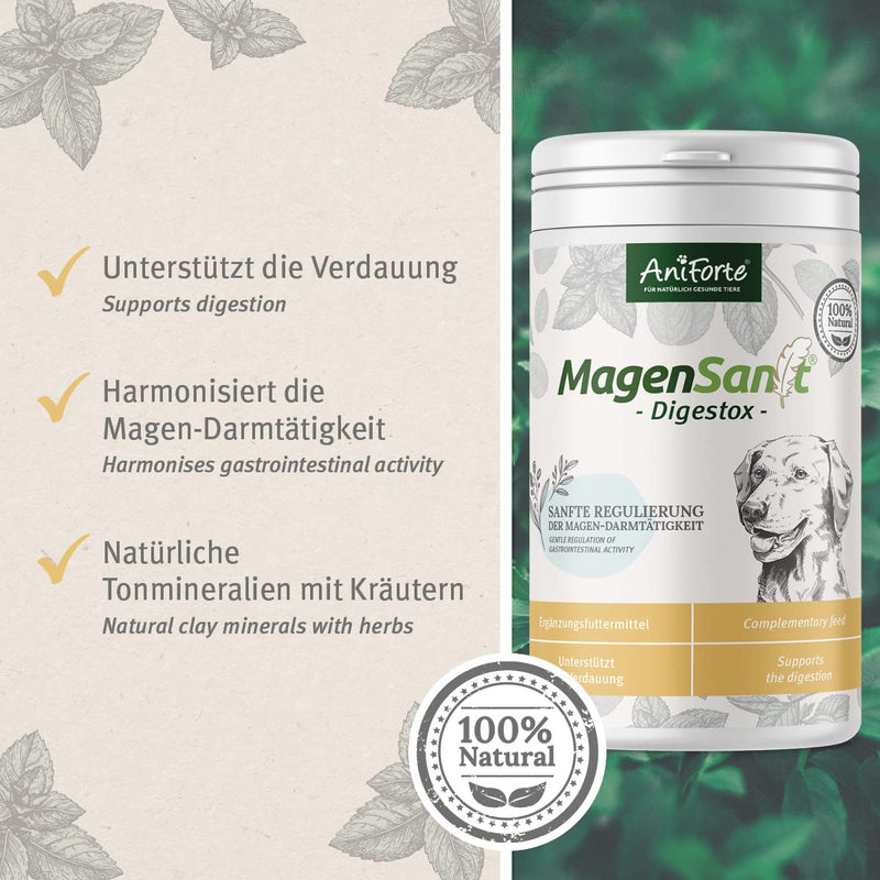 AniForte MagenSanft powder for dogs 500g - to support digestion & harmonize gastrointestinal activity, natural stomach protection for dogs with bentonite powder & herbs - PawsPlanet Australia