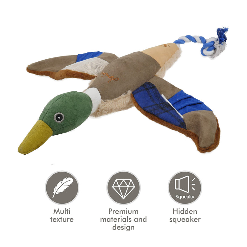 Rosewood Joules Soft Plush and Rope Squeaky Duck Interactive Training Dog Toy, 51 x 46 cm Blue One Size - PawsPlanet Australia