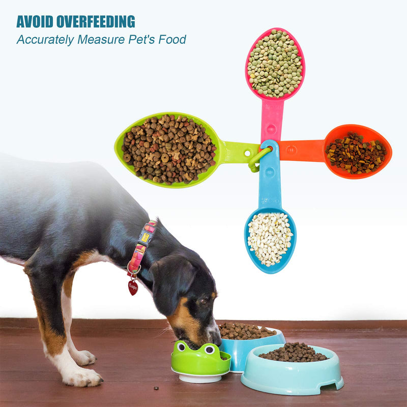 [Australia] - Roundler Pet Food Scoop Set, 4 Sizes Plastic Measuring Cups & 4 Sizes Collapsible Silicone Pet Measuring Scoops for Dog Cat Bird Guinea Pig Ferret and Other Small Animals Dry Food Water Random 