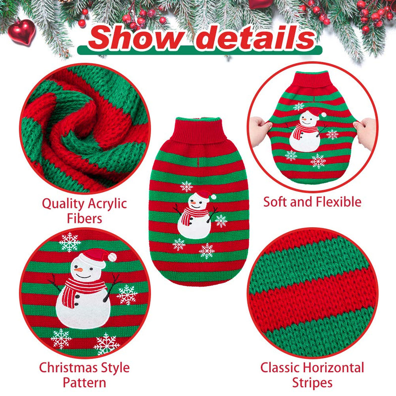 [Australia] - KOOLTAIL Cat Christmas Sweater - Snow Man Stripes Xmas Cats Holiday Sweaters Soft Knit to Keep Warm in Winter Ugly Sweaters Jumpsuits for Cats Small Dogs Pupp S(Chest 9";Neck 11";Back 10") 