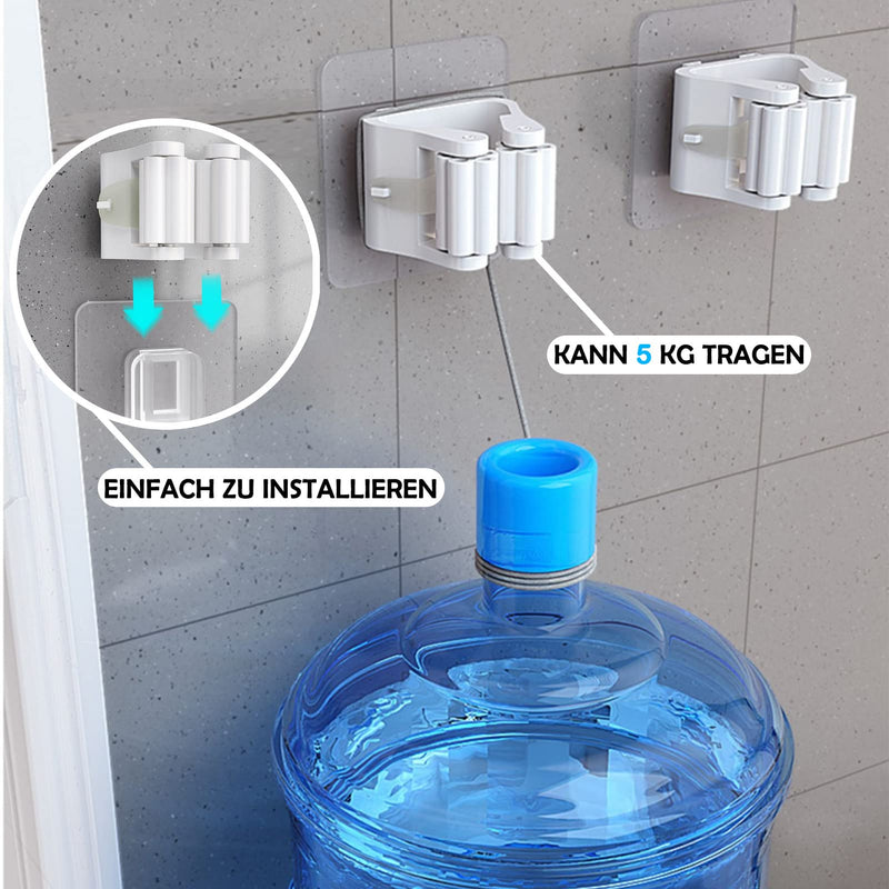 WENRENMK Pack of 6 broom holders wall self-adhesive, wall mount broom, broom holder, suitable for broom handle, kitchen, bathroom, garden, garage white - PawsPlanet Australia