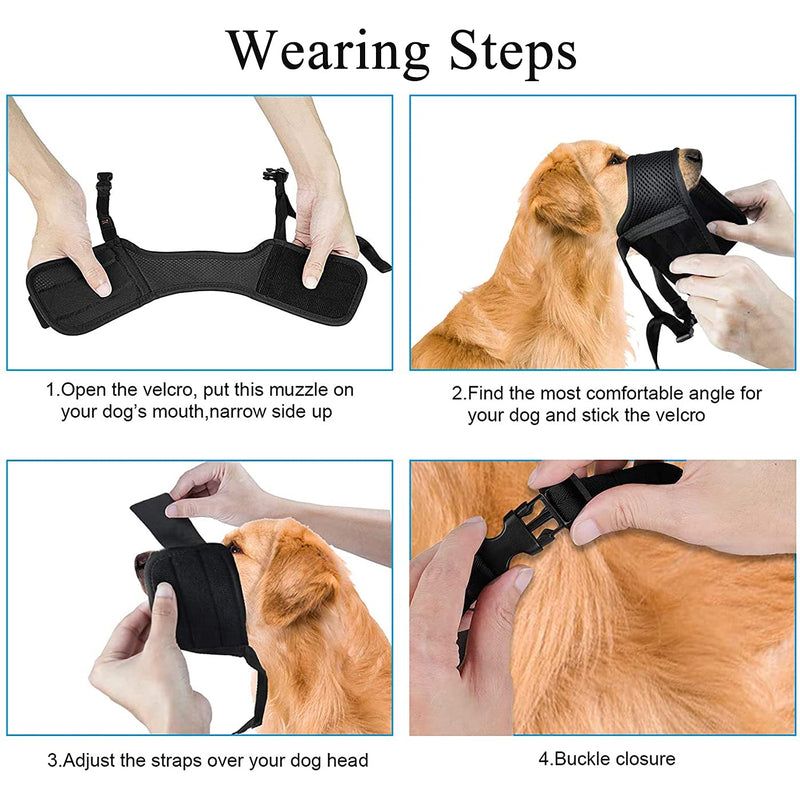 Dog Muzzle, Muzzle with Velcro Fastener, Soft, Prevents Biting, Safe, Breathable Barking and Chewing, with Adjustable Loop, Breathable Mesh - Black, M - PawsPlanet Australia