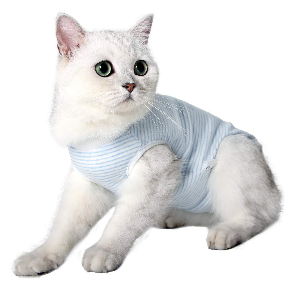 Cat Wound Surgery Recovery Suit for Abdominal Wounds or Skin Diseases, After Surgery Wear, Pajama Suit, E-Collar Alternative for Cats and Dogs (M, Stripe Blue) Medium - PawsPlanet Australia