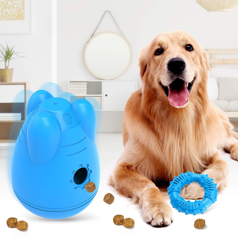 Topyuan Treat Dispensing Dog Toys Interactive Dog Chew Toy, Wobble Dog Puzzle Squeaky Dog Toys for Large Medium Dogs, Toughest Natural Rubber Dog Food Dispenser Dental Care, Training Toy … Blue+Blue A - PawsPlanet Australia