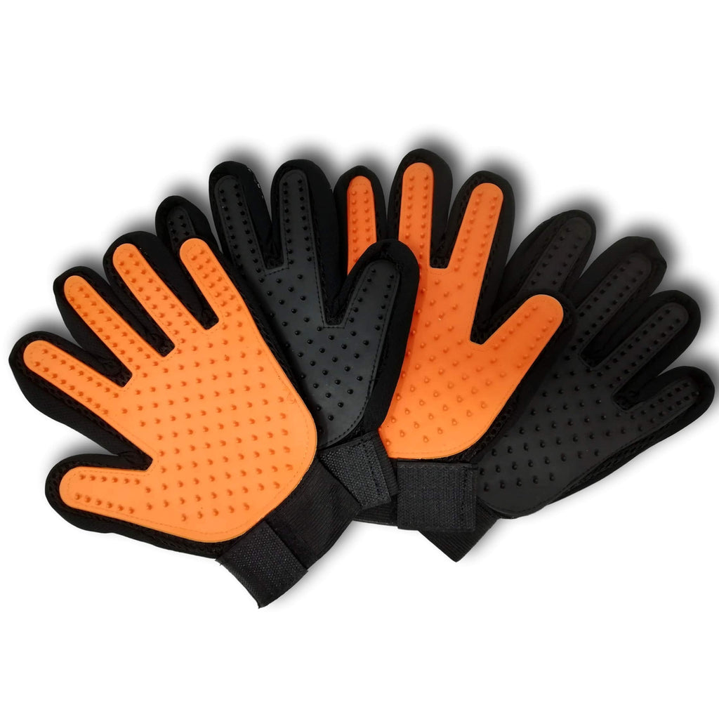 WEPO Pet Grooming Glove/Brushing Glove - Hair Removal Gloves/Massage Brush for Dogs Cats - Grooming - Orange & Black Black & Orange - PawsPlanet Australia