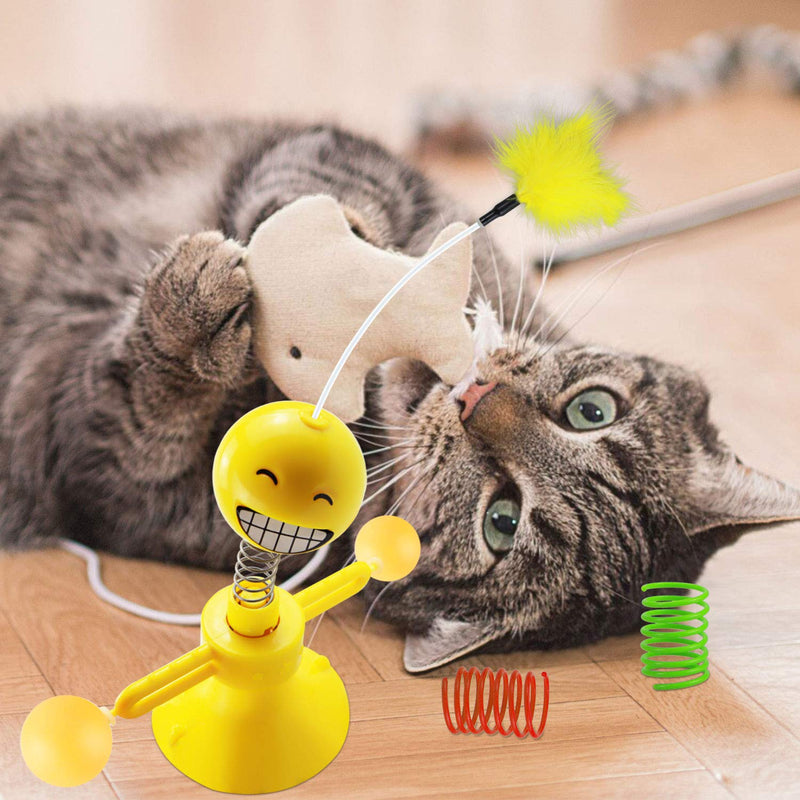ZSTKEKE Interactive Cat Toy, Windmill Cat Toy with Suction Cup for Indoor Cats, Include Interactive Cat Ball, Feathers and 4pcs Cat Spring, Cat Toys for Indoor Cats - PawsPlanet Australia