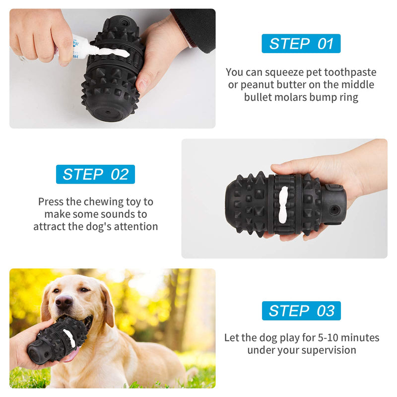 Dog Chew Toys Aggressive Chewers Large Breed, Durable Squeaky Toy Medium Large Dogs Natural Rubber Clean Teeth Toy (Black) BLACK - PawsPlanet Australia