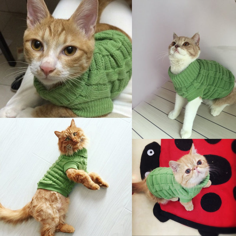[Australia] - Wiz BBQT Knitted Braid Plait Turtleneck Sweater Knitwear Outerwear for Dogs & Cats Green M 