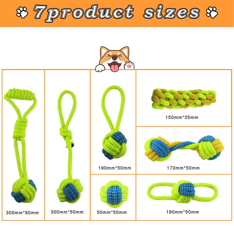 LONNEY Dog Toys Small Dogs Pack of 7, Puppy Toys Dog Toys Dog Toys Puppy Rope Dogs Toys Toys Natural Cotton & Non-Toxic Dogs Dental Care (Green) Green - PawsPlanet Australia