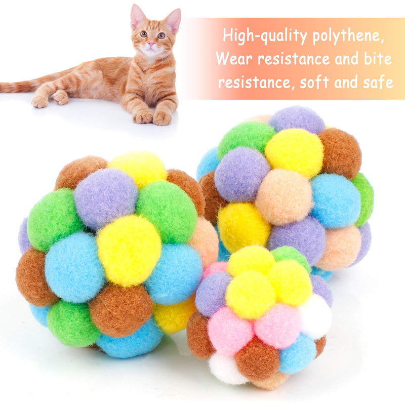 6 Pieces Colorful Cat Ball, Soft Cat Toys Balls Handmade Plush Ball Cat Toy with Plastic Beads Interactive Ball for Cats Playing Training Chewing (5cm, 7cm) - PawsPlanet Australia