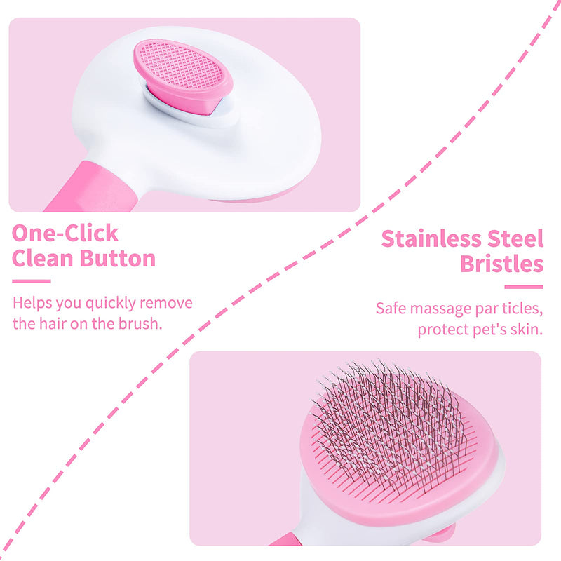 MELLIEX Dog Brush & Cat Brush, Self Cleaning Slicker Pet Grooming Brush, Shedding Grooming Tools for Dogs & Cats with Long or Short Hair Pink - PawsPlanet Australia