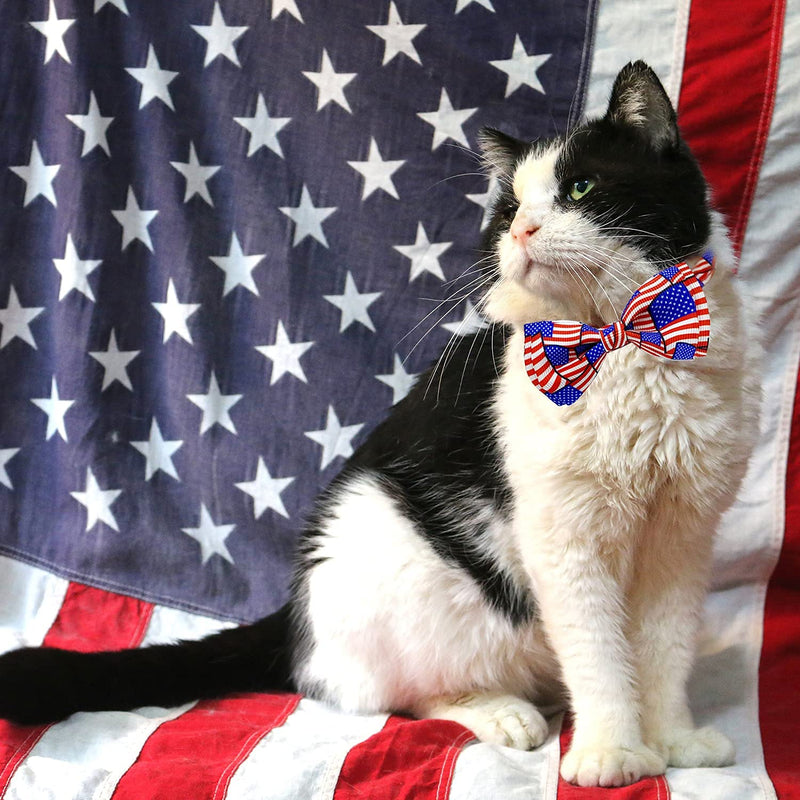 4th of July Cat Bow Tie Collar with Bell, Independence American Holiday Kitty Kitten Patriotic USA Flag Collars for Boys Girls Male Female Cats Pattern 1 - PawsPlanet Australia