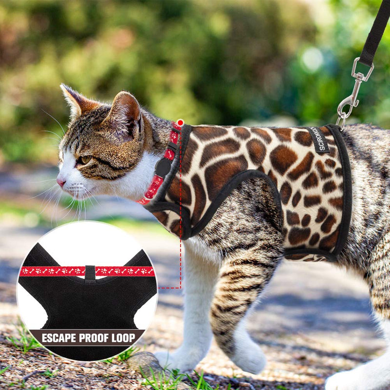 SCIROKKO Cat Harness and Lead - Escape Proof Adjustable Cat Harnesses Best Air Soft Mesh, Leopard Pattern for Kittens Cats Outdoor Walking - PawsPlanet Australia