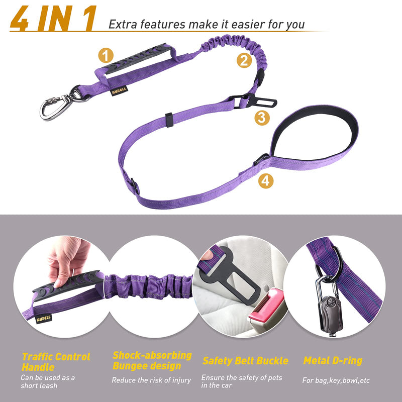 Heavy Duty Dog Leash, Reflective Dog Leashes with Car Seat Belt and Soft Padded Handle, 6FT Strong Dog Leash for Training, Walking Lead for Large Medium Dogs Purple - PawsPlanet Australia