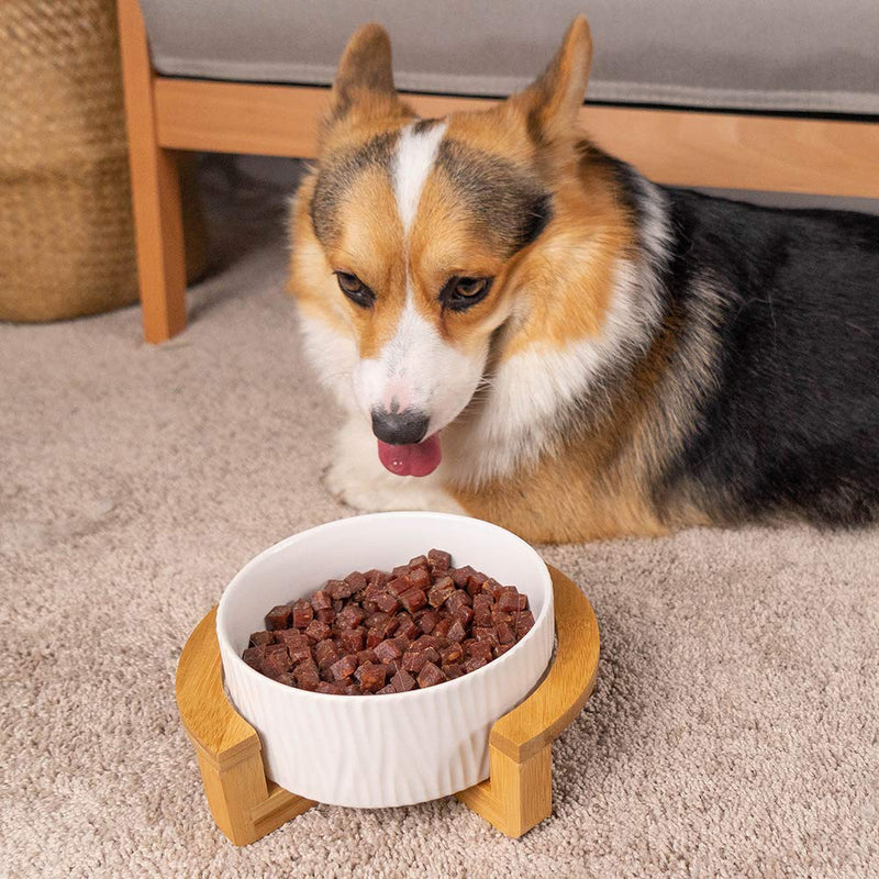 [Australia] - Ceramic Raised Cat Bowl, 20 Ounce Cat Food Bowls or Water Bowls Without Lead and Chrome, Pet Bowl with Bamboo Wooden Frame not Easily Overturned, Gifts for Cats and Puppy Pink 