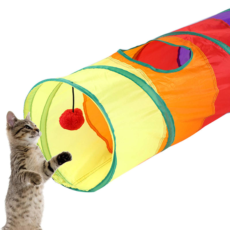 [Australia] - WEISGJA Cat Tunnel Collapsible, Cat Tunnel Tube Interactive Toys, with Plush Balls and 2 Peek Hole, 2 Openings, Fun for Rabbits, Kittens, Ferrets, Cats and Dogs 