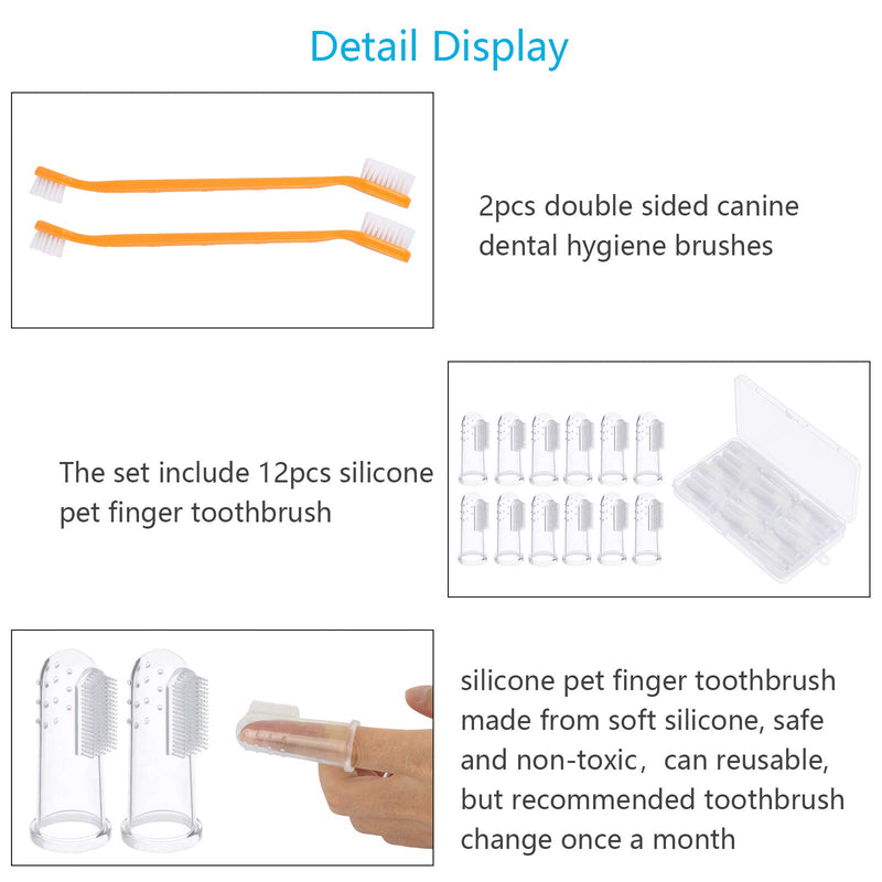 TGFIX Dog Toothbrush (14 Pack) with 12 Silicone Finger Toothbrush and 2pcs 17CM Double-Ended Toothbrushes Cleaning Tooth Addition Bad Breath Pet Toothbrush - PawsPlanet Australia