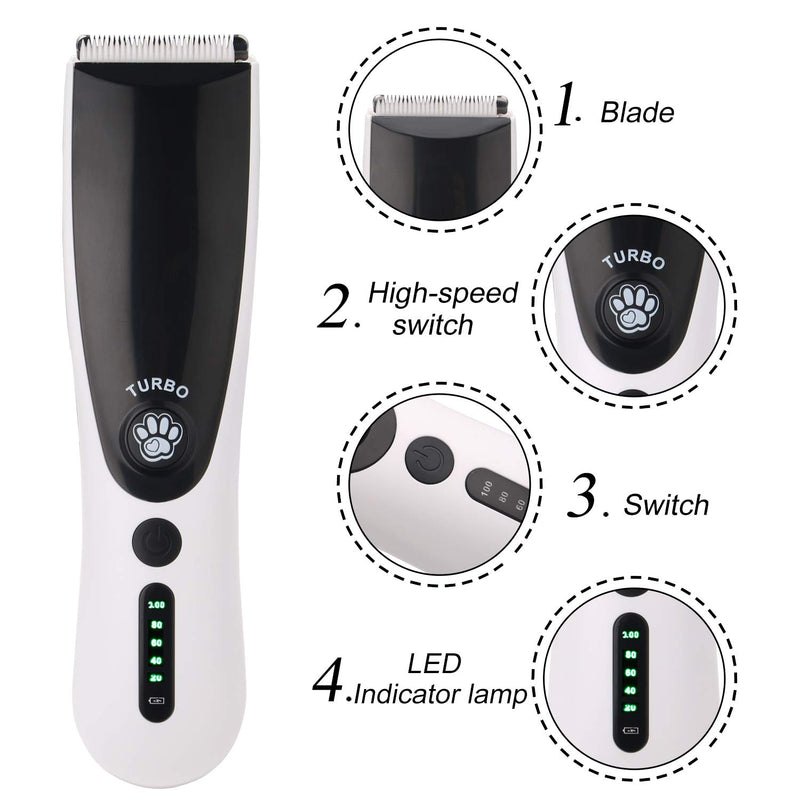 Cordless Dog Clippers, Low Noise Electric Dog Shaver Pet Clippers USB Rechargeable Sharp Grooming Trimmer for Dogs Cats, 2 Guide Combs 3/6mm 9/12mm Included (white1)) Silver - PawsPlanet Australia