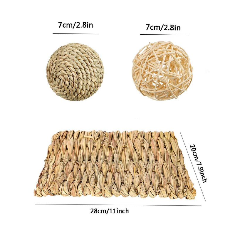 RoadLoo Small Pet Grass Mat, Pack of 2 Natural Grass Mats with 4 Chew Balls Small Animal Safe Edible Grass Mat Toy Woven Animal Chew Toy Small Animal Chew Toy for Rabbit Rat S - PawsPlanet Australia