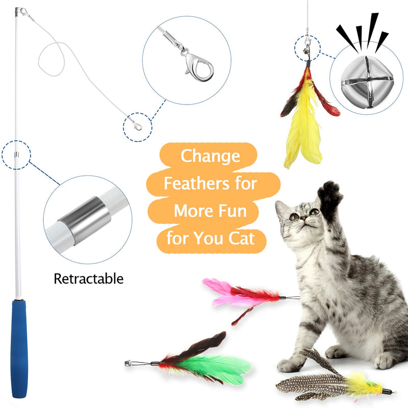 [Australia] - Sumind 14 Pieces Cat Toy Set, Include Electric Flopping Fish Moving Fish Cat Toy, Retractable Cat Wand Toy Set Telescopic Rod and 12 Pieces Replacement Teaser Refills Feather, Interactive Toy for Cat 