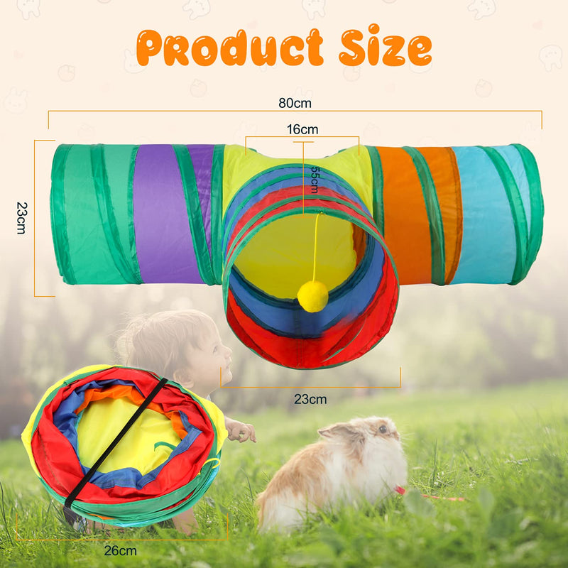 HYLYUN Bunny Tunnels & Tubes Collapsible 3 Way Bunny Hideout Small Animal Activity Tunnel Toys for Dwarf Rabbits Bunny Guinea Pigs Kitty - PawsPlanet Australia