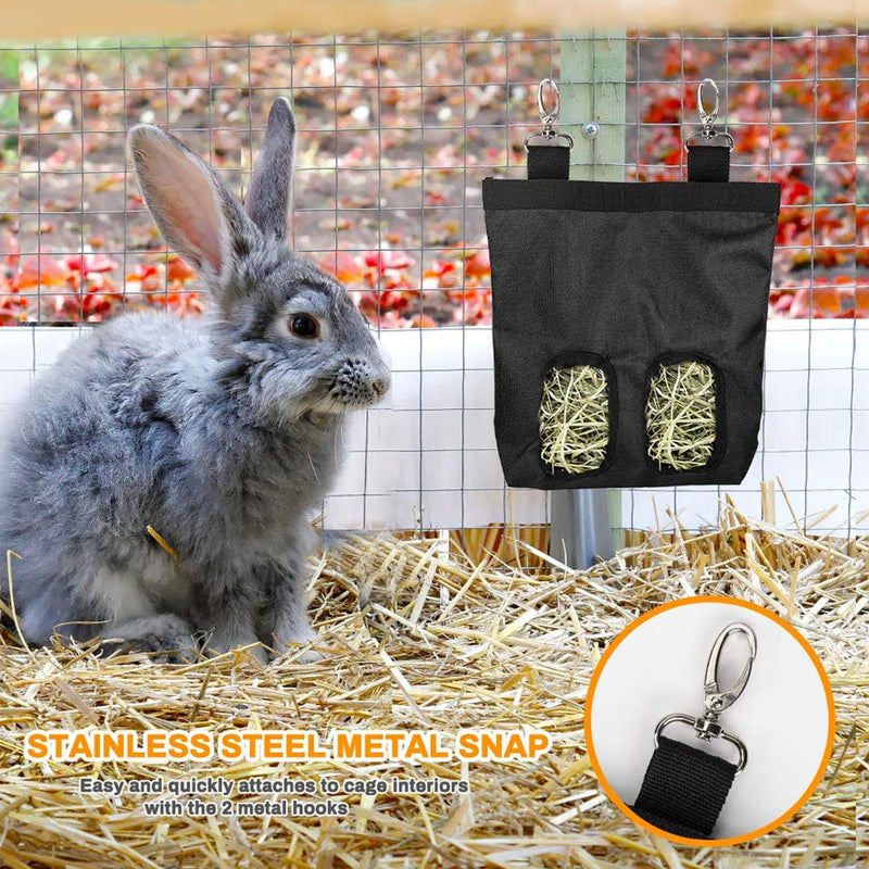 Rabbit Hay Feeder Bag, Guinea Pig Hay Feeder Guinea Pig Hay Feeder Storage Pet Essential Feeder Storage Bag for Guinea Pigs Chinchillas Rabbits Hamsters Small Animal 25*28cm (Black, 2 Openings) - PawsPlanet Australia