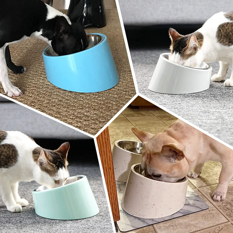 SUPER DESIGN Mess Free 15° Slanted Bowl for Dogs and Cats, Tilted Angle Bulldog Bowl Pet Feeder, Non-Skid & Non-Spill, Easier to Reach Food M/300ml Cream White 300 ml (Pack of 1) - PawsPlanet Australia