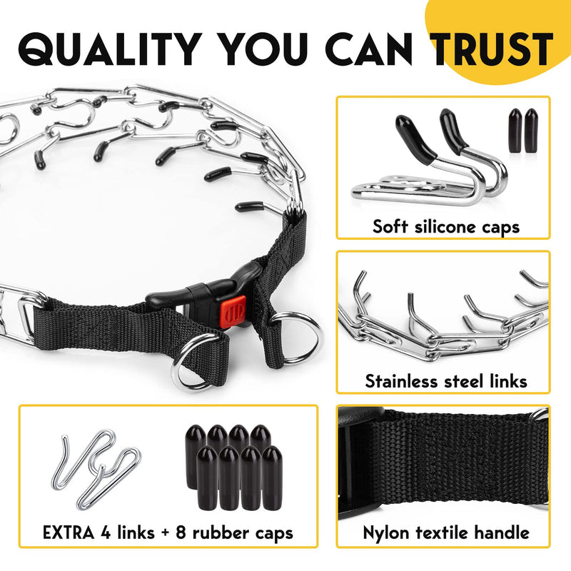 PetJett Prong Collar for Dogs - No Pull Choke Collar for Dogs, Pinch Collar for Dogs, Dog Training Collar & Dog Walking Tool for Small, Medium, or Large Breed - Stainless Steel Metal Dog Choker Chain Black Small: 14 - 16" / 35 lbs - PawsPlanet Australia