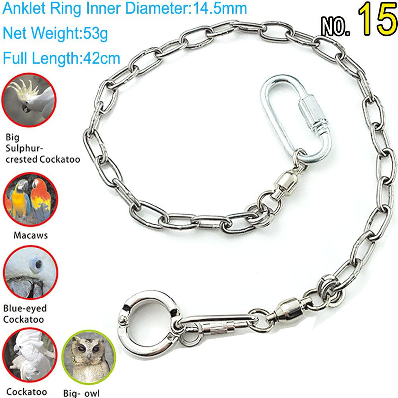 [Australia] - ebamaz Pet Bird Leash Parrot Foot Chain Stainless Steel 304 Anklet Ring (Model 15, 14.5mm) Model 15 (14.5mm) 