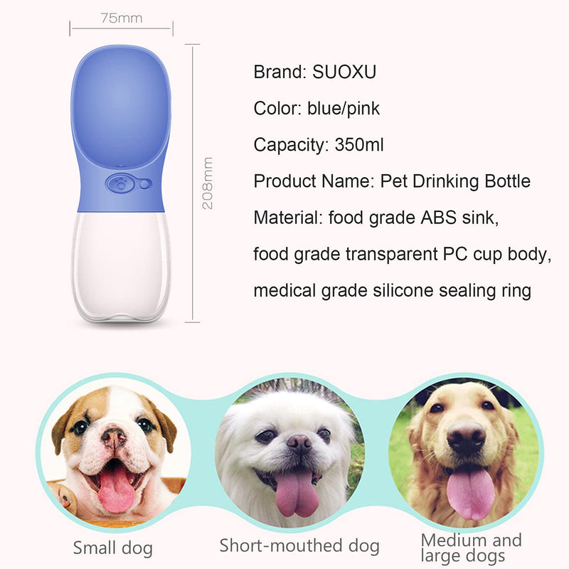 Dog Water Bottles,Portable Dog Outdoor Travel Water Dispenser?Drinking Bottle for Dogs,Pet Outdoor Walking Hiking Leak Proof Travel Drinking Cup Dog Gift 350ml Blue - PawsPlanet Australia