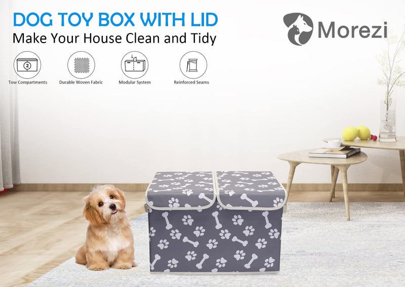 Morezi Large Dog Toy Storage Box with Lid Basket Organizer - Perfect Collapsible Bin for Living Room, Playroom, Closet, Home Organization Bone Paw - PawsPlanet Australia